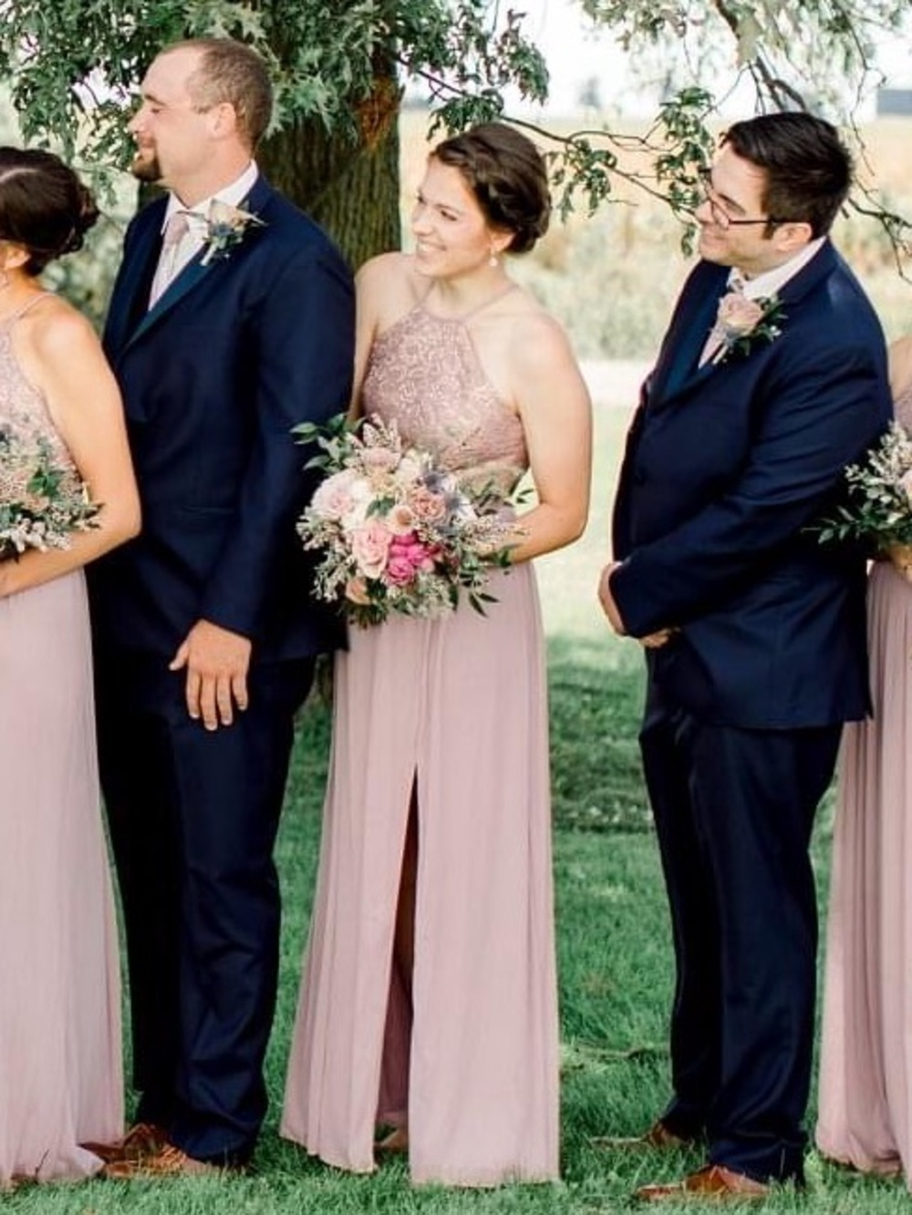 Mauve Lace Halter Bodice Evening Dress